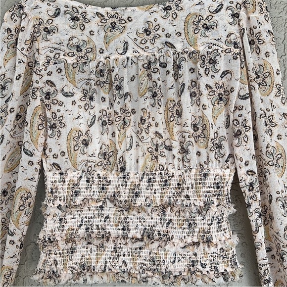 Free People Long Sleeve Tiered Smocked Bodice Floral Paisley Print Lolita Top - Picture 7 of 12